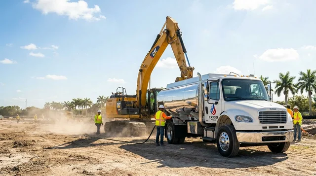 Exigo Fuels bobtail delivering fuel on a South Florida jobsite