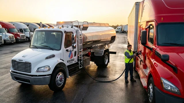 Exigo Fuels fueling a commercial fleet at a depot at dawn