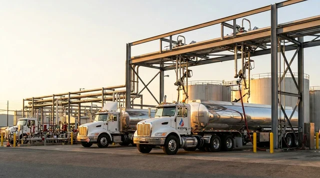 Exigo Fuels tankers loading at a fuel terminal rack