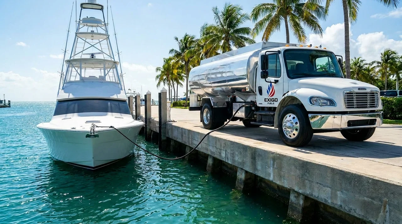 Exigo Fuels delivering ethanol-free REC-90 marine gasoline at a South Florida marina