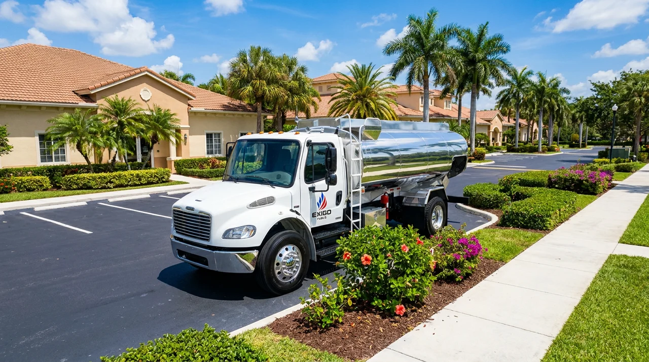 Exigo Fuels bobtail delivering fuel on-site in Coral Springs, Florida