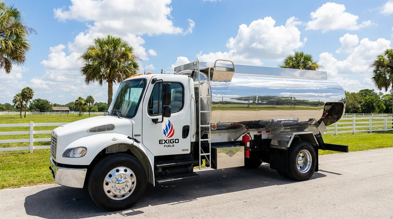 Exigo Fuels bobtail delivering fuel on-site in Davie, Florida Exigo Fuels bobtail delivering fuel on-site in Davie, Florida