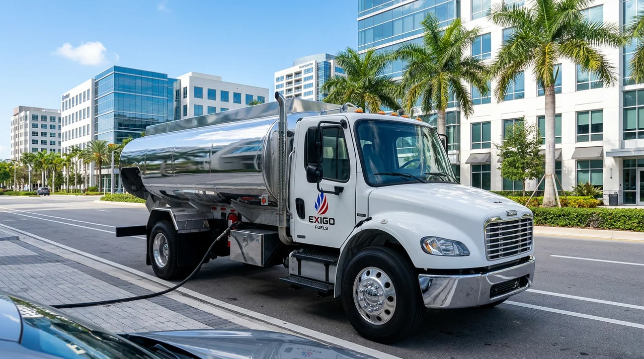 Exigo Fuels bobtail delivering fuel on-site in Miramar, Florida Exigo Fuels bobtail delivering fuel on-site in Miramar, Florida