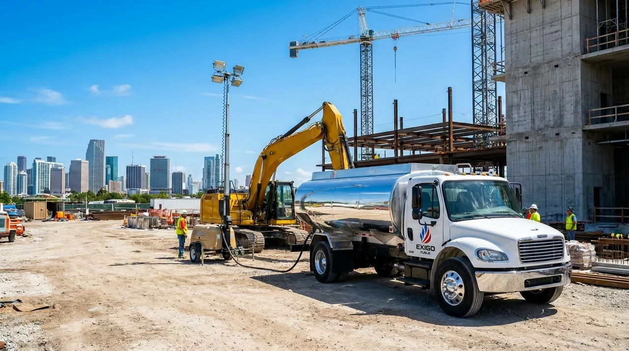 Exigo Fuels bobtail delivering off-road red-dyed diesel to construction equipment in South Florida