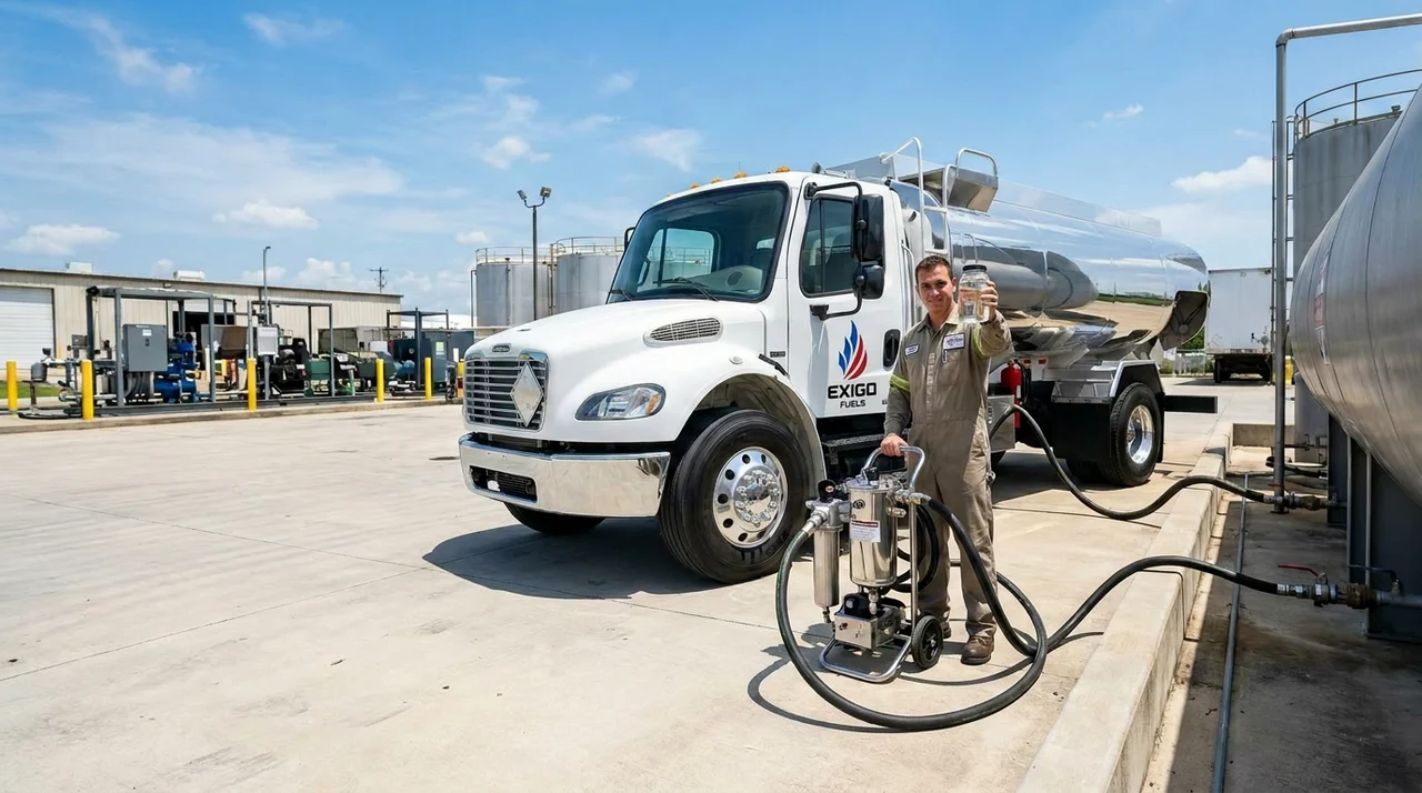 Exigo Fuels technician operating a portable fuel polishing unit Exigo Fuels technician operating a portable fuel polishing unit